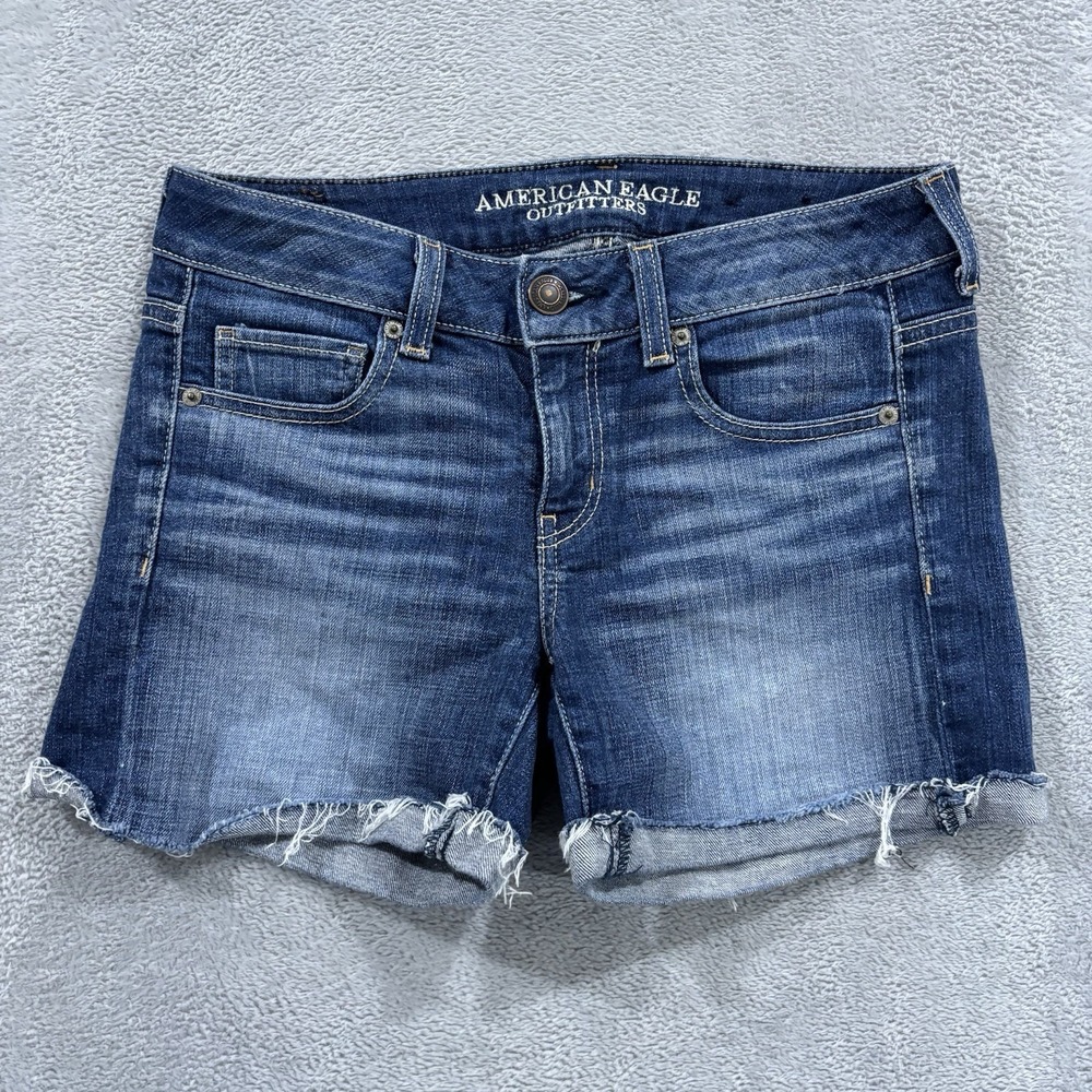 American Eagle Denim Shorts Women's 4 Jorts Blue Hirise Festival Jeans Y2K Boho